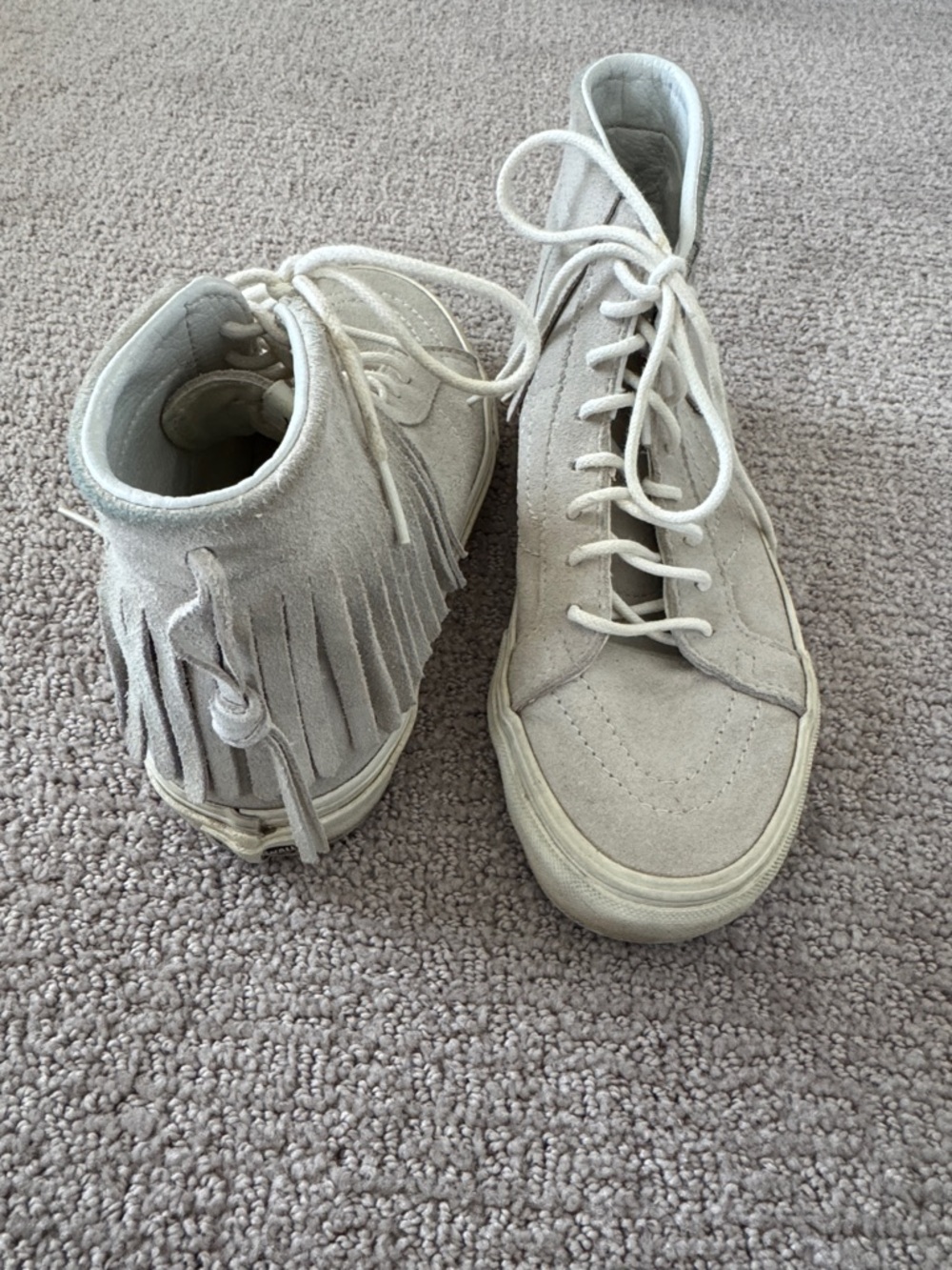 Vans Suede Fringe High-Top Sneakers in Light Beige